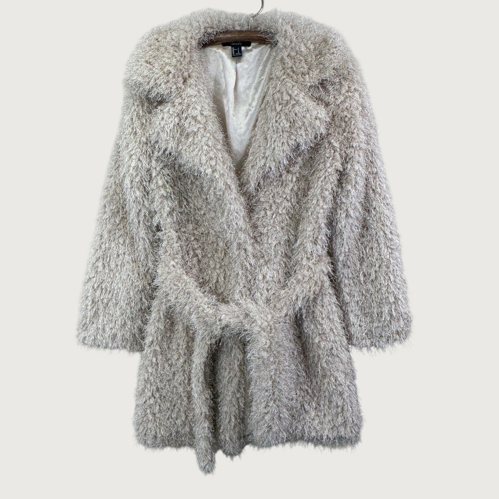 Forever 21 Plush Faux Fur Coat in Light Gray